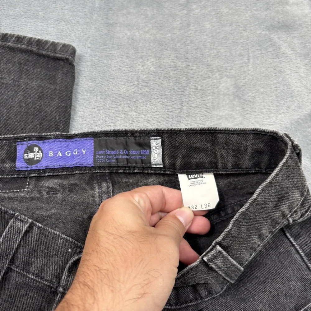 Vintage Levi's Silver Tab Baggy Jeans 90s Made In USA Black Wide Leg Denim 32x36